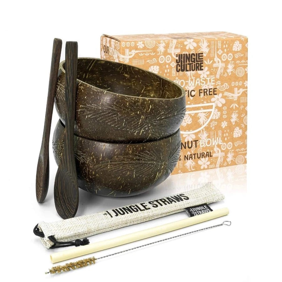 Jungle Culture - Pack of 2 - Leaf Coconut Bowl & Spoon Set