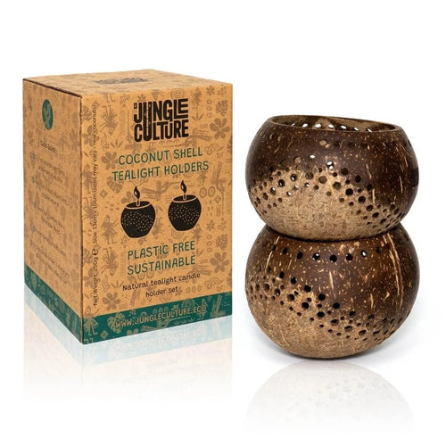 Jungle Culture - Set of 2 - Coconut Shell Tea Light Holders
